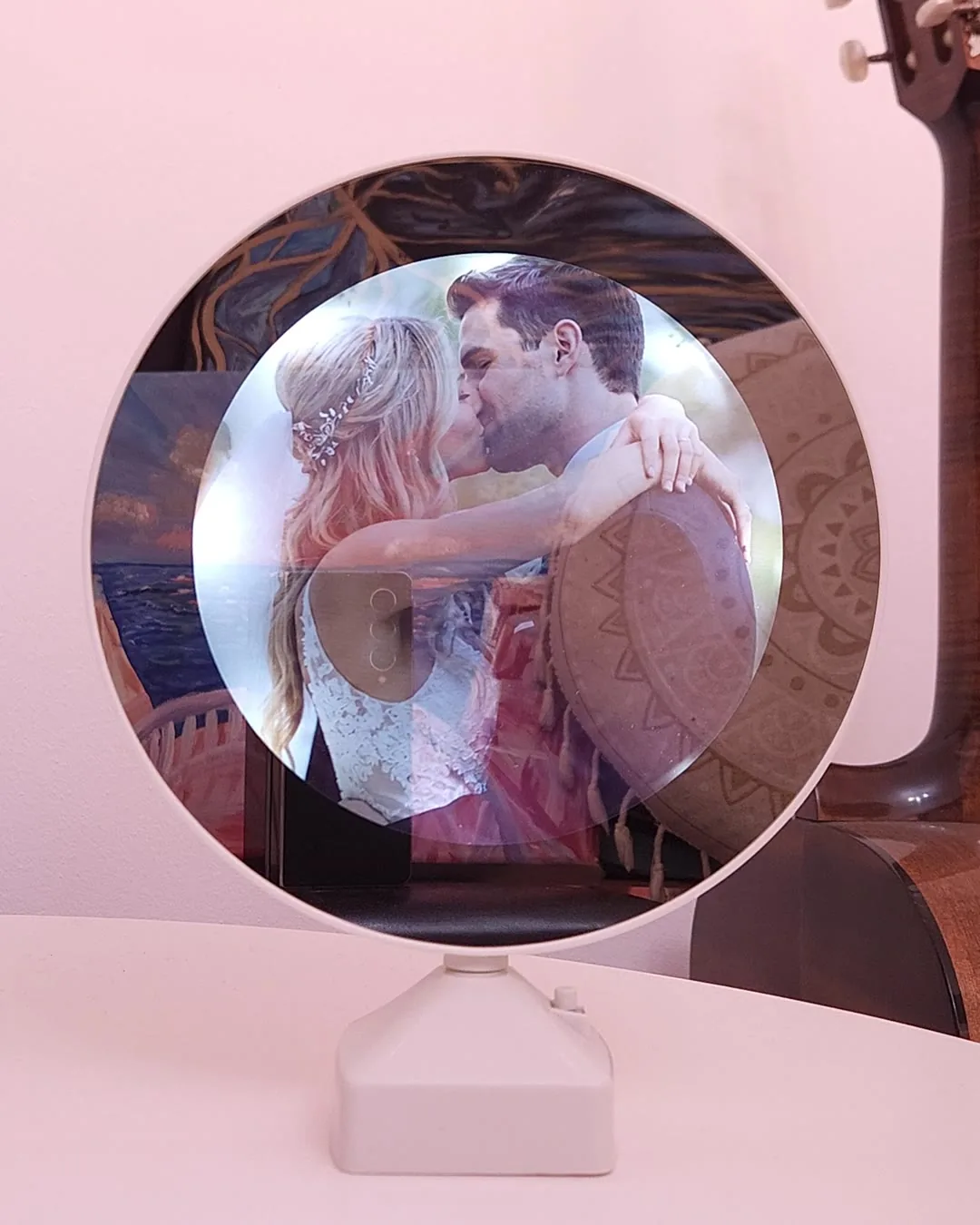 Oglinda personalizata cu poza de cuplu, cadou romantic aprins cu LED